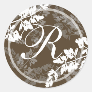 Lacy Leaves/ Monogram Classic Round Sticker