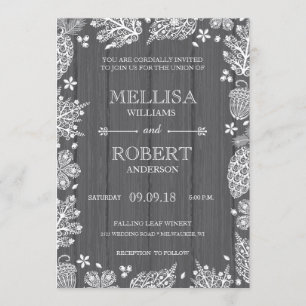 Lacy Leaves on Wood Wedding Invitation