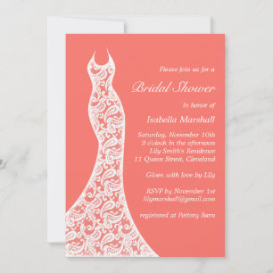 Lacy Living Coral Bridal Shower Invitation