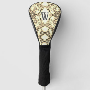 Lacy Look of Flowers Golden Sepia Initial Golf Head Cover