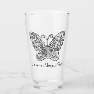 Lacy looking Silver Personalized Butterfly Tumbler