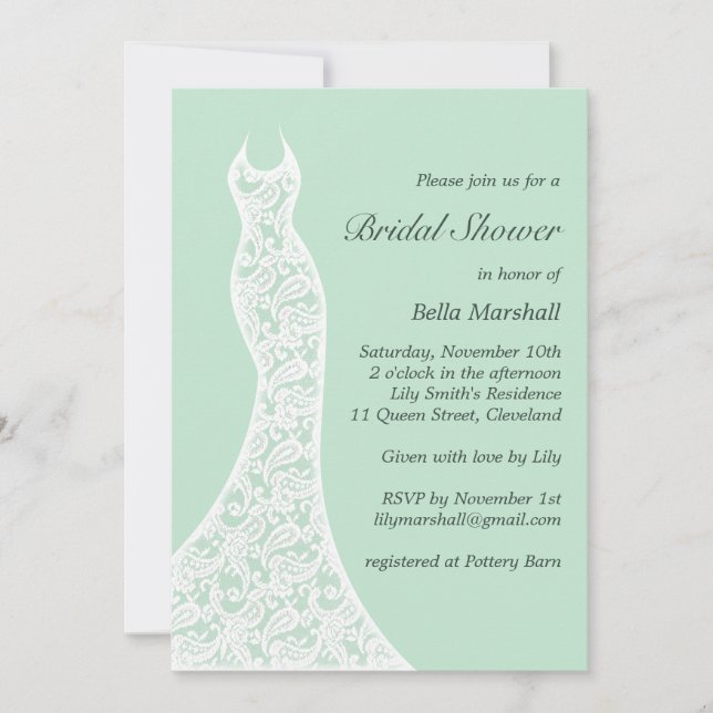 Lacy Mint Bridal Shower Invitation (Front)