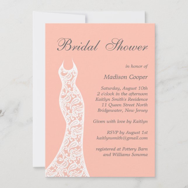 Lacy Peach Bridal Shower Invitation (Front)