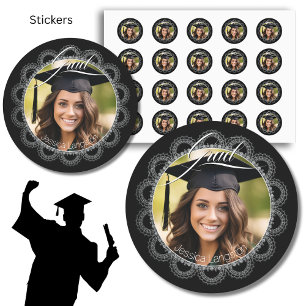 Lacy Photo Graduation Classic Round Sticker