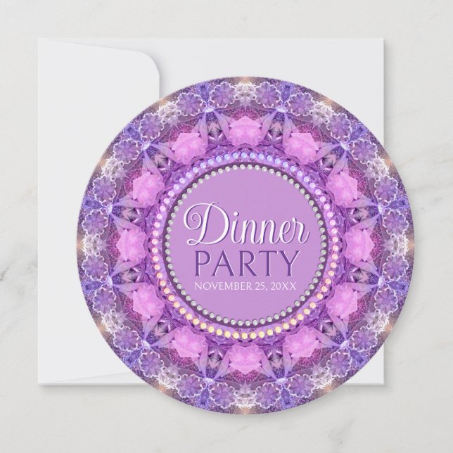 Lacy Pink Purple Pretty Ladies Dinner Party Invitation (Front)
