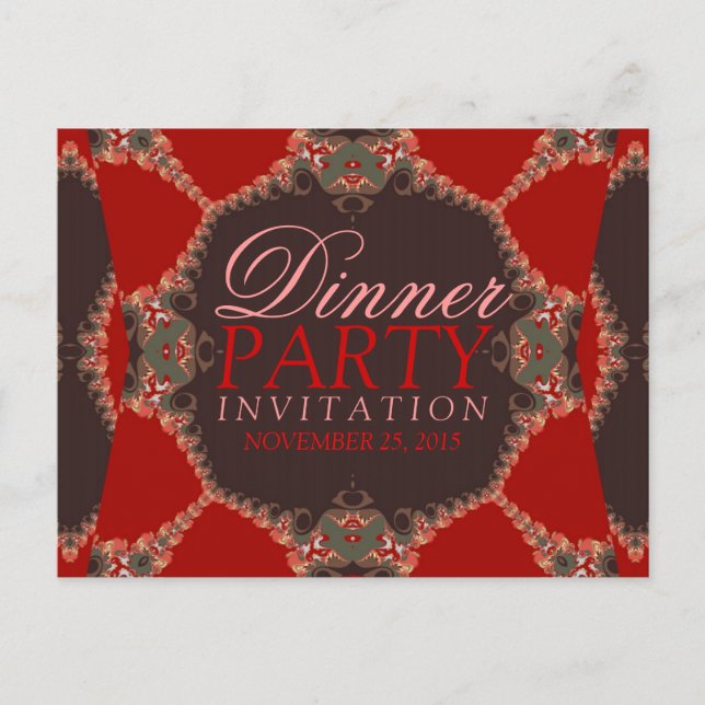 Lacy Red Batik Dinner Party Invitation Postcard (Front)