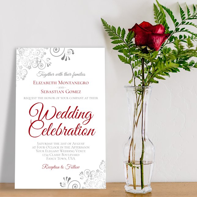 Lacy Red & White BUDGET Wedding Invite Large (Creator Uploaded)