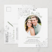 Lacy Sage Green Wedding Save the Date Photo