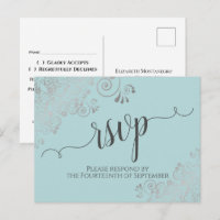 Lacy Silver Calligraphy Mint Teal Wedding RSVP
