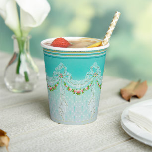 Lacy Swags Bow Knots Rose Garlands Floral Wedding Paper Cups