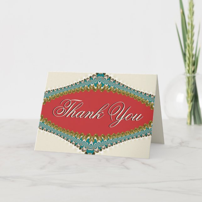 Lacy Teal Gold Orange Elegant Thank You Card (Front)