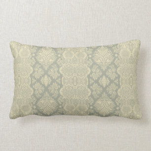 Lacy Vintage Floral Yellow and Grey Lumbar Cushion