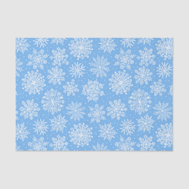 Lacy White Snowflakes on a Light Blue Background Tissue Paper (Front)