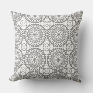 Lacy white squares on a light gray background cushion