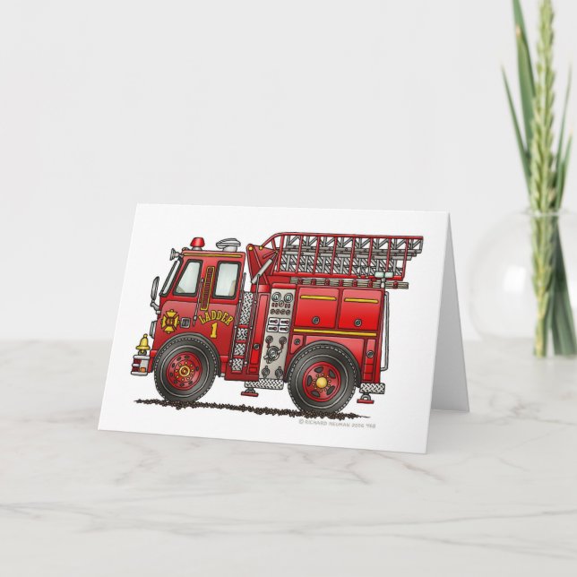 Ladder Fire Truck Firefighter Card (Front)