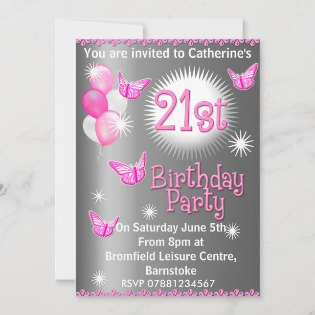 Ladies 21st Birthday Party Invitation (Front)
