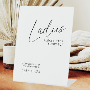Ladies Bathroom Basket Minimal Wedding Reception Pedestal Sign