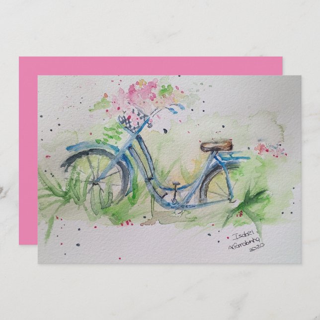 Ladies bicycle in spring field invitation (Creator Uploaded)