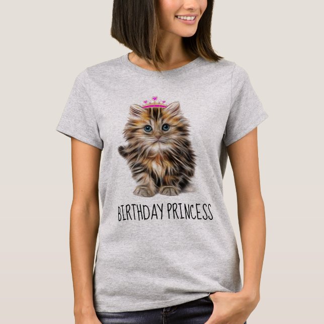 Ladies Birthday Cat T-Shirts, PRINCESS T-Shirt (Front)