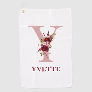 Ladies Blush Pink Floral Initial Y and Name Golf Towel