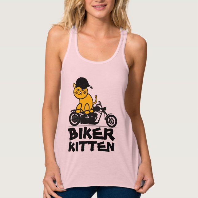 LADIES CAT BIKER KITTEN MOTORCYCLE T-SHIRTS (Front)