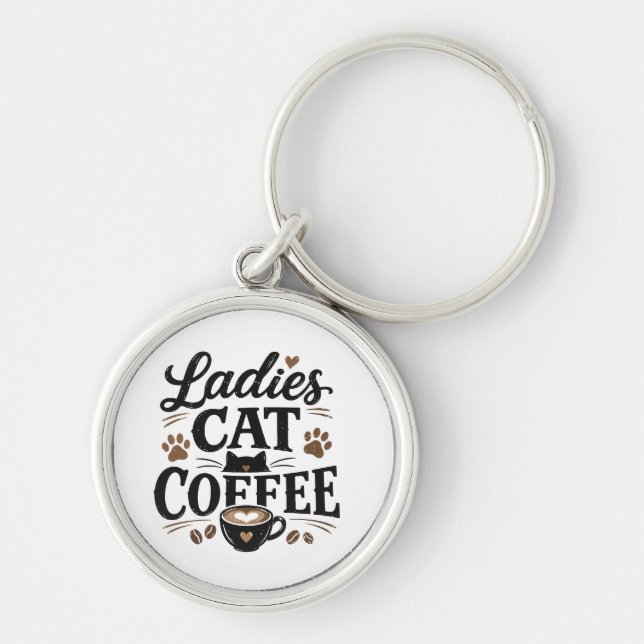 Ladies Cat Coffee Keychain – Cute Cat Lover Gift (Front)