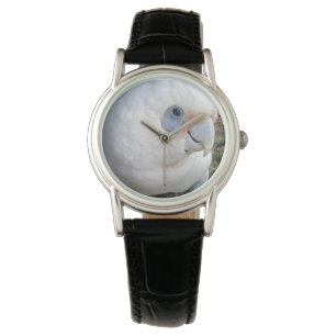 Ladies Cheeky White Cockatoo, Leather Wristwatch