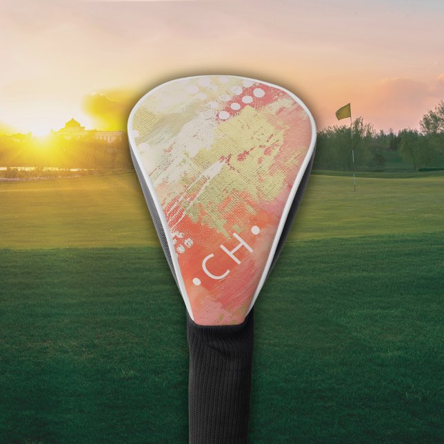 Ladies Custom Initial Modern Abstract Coral Pink Golf Head Cover (Creator Uploaded)