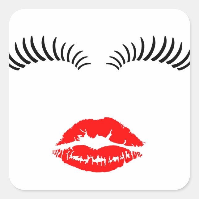 Ladies Eye Lashes and LipStick Kiss Square Sticker (Front)