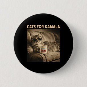 Ladies For Kamala Funny Cat 2024 President Kamala 6 Cm Round Badge