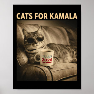 Ladies For Kamala Funny Cat 2024 President Kamala Poster