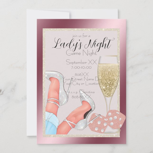 Ladies Game Night Pink Glitter Dice Invitation (Front)