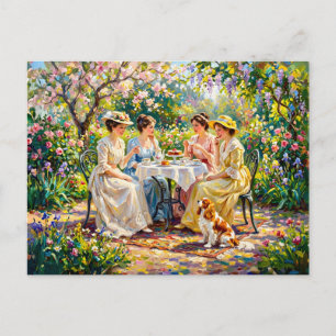Ladies’ Garden Gathering with Cavalier Spaniel Postcard