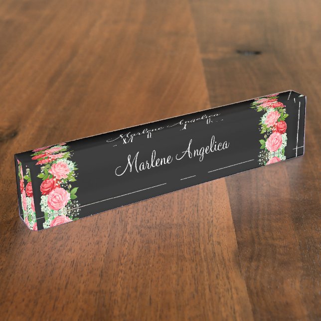 Ladies Girly Monogram Floral Nameplate (Side)