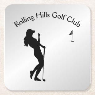 Ladies Golf Hole in One Silver Business Square Paper Coaster