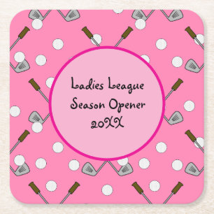 Ladies Golf League Pink Golf Pattern Paper Coaster