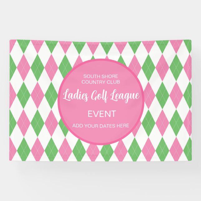 Ladies Golf League Pink Green Argyle Custom Banner (Horizontal)
