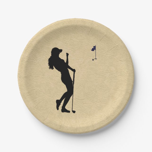 Ladies Golf Leather Look Paper Plate (Front)