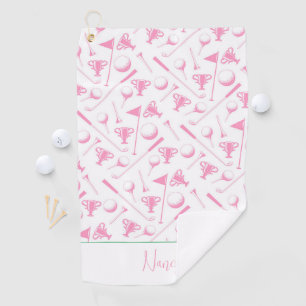 Ladies Golf Pink Green White Preppy NAME Fun Golf Towel