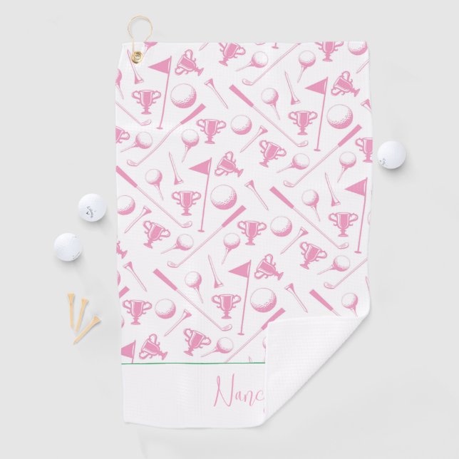 Ladies Golf Pink Green White Preppy NAME Fun Towel (InSitu)