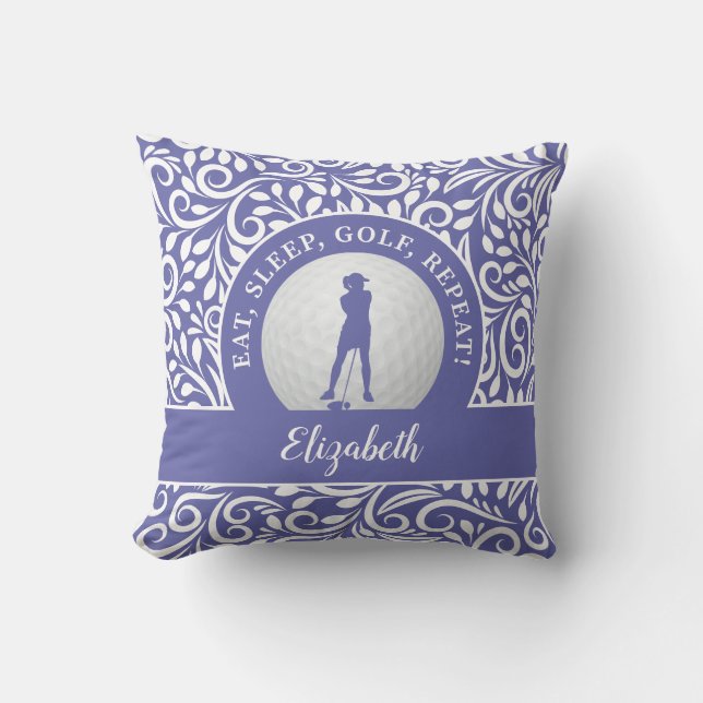 Ladies Golf Silhouette Modern Pattern Funny Purple Cushion (Front)