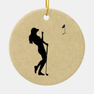 Ladies Golfer Ceramic Tree Decoration