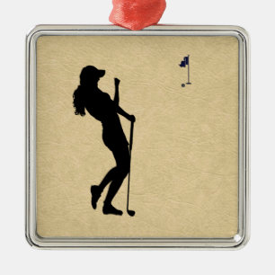 Ladies Golfer Metal Tree Decoration