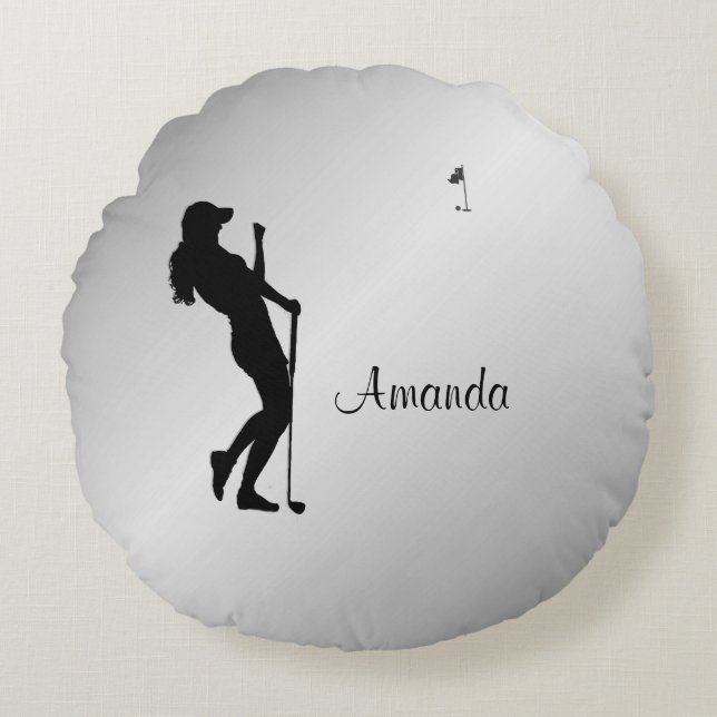 Ladies Golfer Personal  Round Cushion (Front)