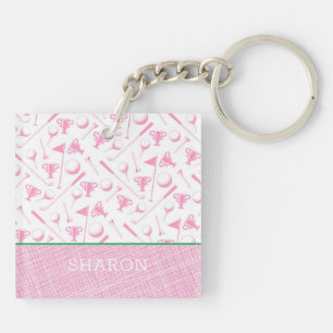 Ladies Golfing Pink Green Preppy Fun Key Ring