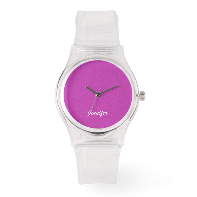 Ladies Hot Pink and Purple Personalised Name Wrist Watch (Front)