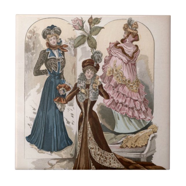 Ladies In Gowns Vintage Fashion Illustration  Tile (Front)
