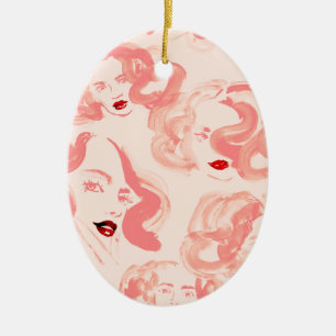 Ladies in tea rose colour ceramic tree decoration