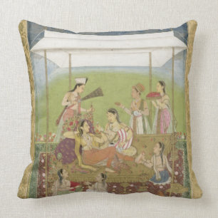 Ladies listening to music in a garden, from the Sm Cushion