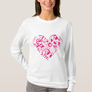 Ladies long sleeve shirt with red decorative heart